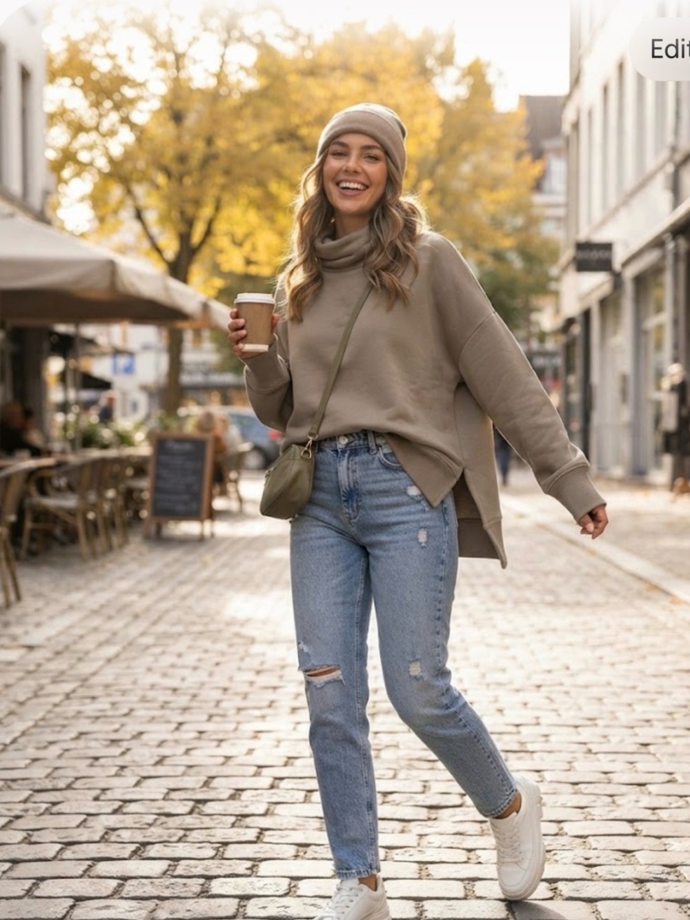 aerie Olive Cowl Neck Oversized Sweater